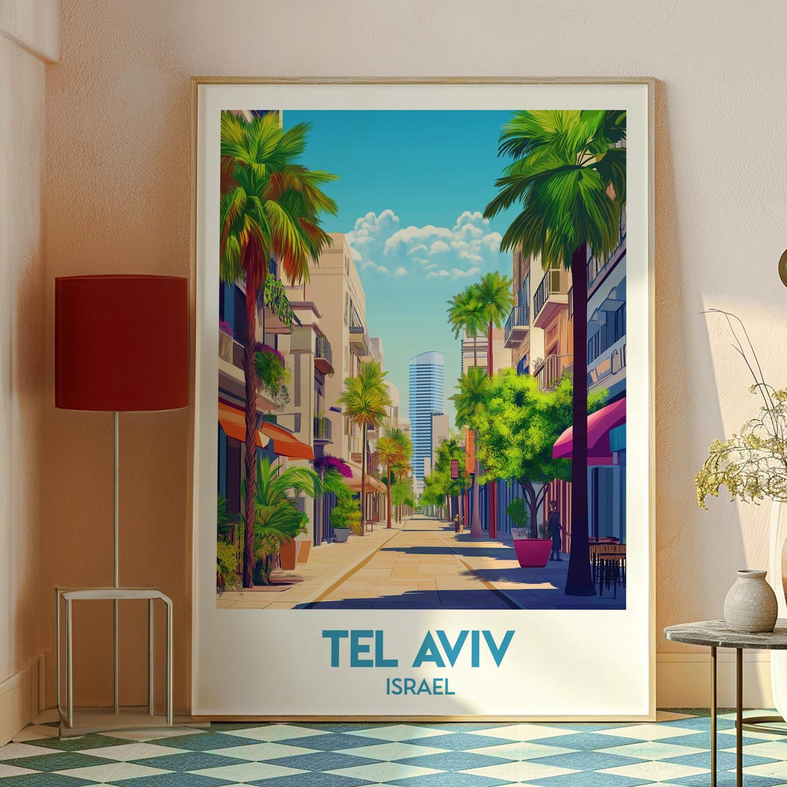 Tel Aviv Israel Palm Lined Boulevard City Scene Beach Poster - Image 2
