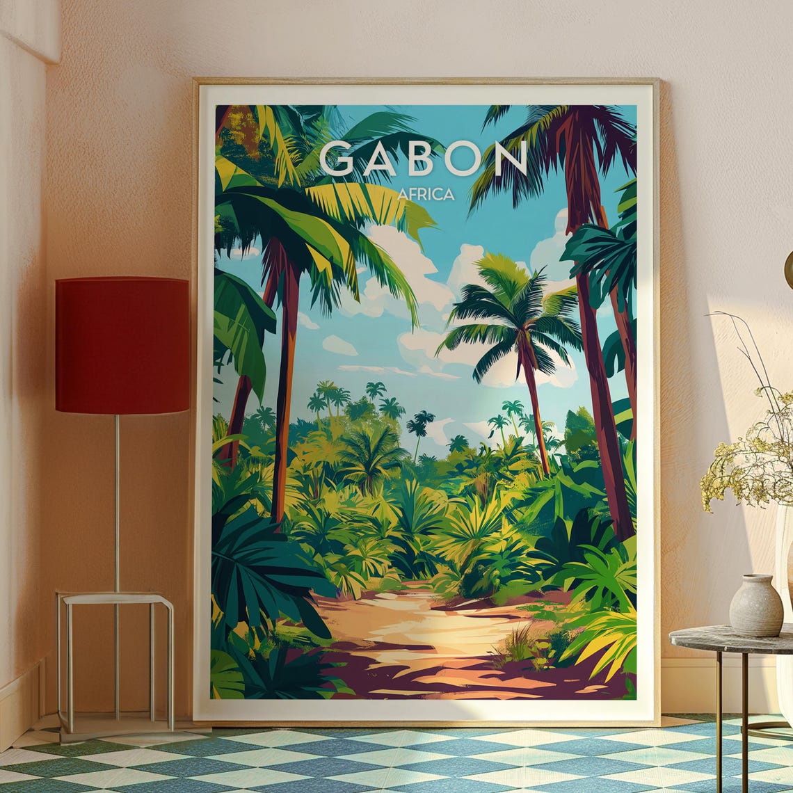 Gabon Africa Tropical Jungle Palm Forest Trail Vintage Travel Poster - Image 2