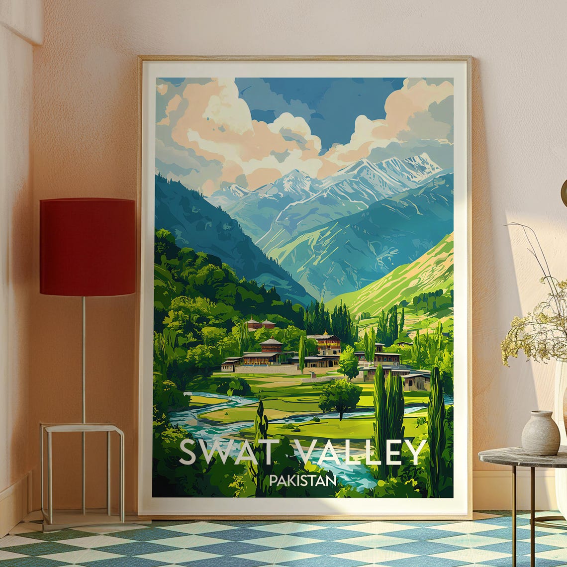 Swat Valley Pakistan Mountain Valley Snowy Peaks River Poster - Image 2