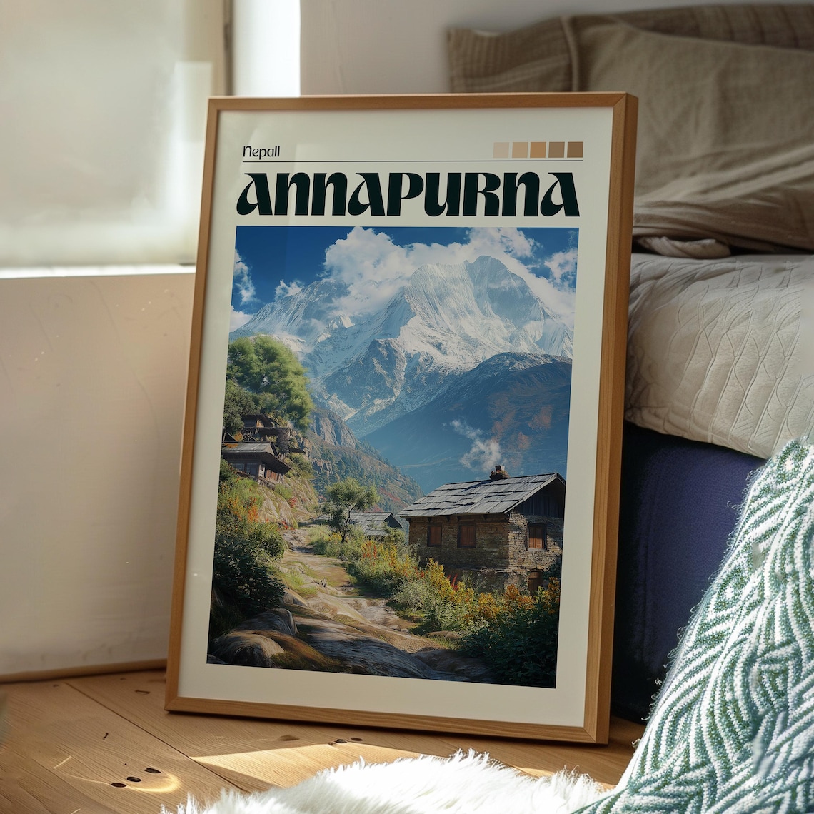 Annapurna Himalaya Nepal Mountain Village Trekking Scene Travel Poster - Image 3