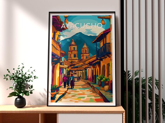 Ayacucho Peru Colonial Street Church Towers Andes Travel Poster