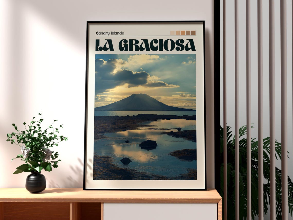La Graciosa Canary Islands Volcano Peak Ocean Sunset View Poster