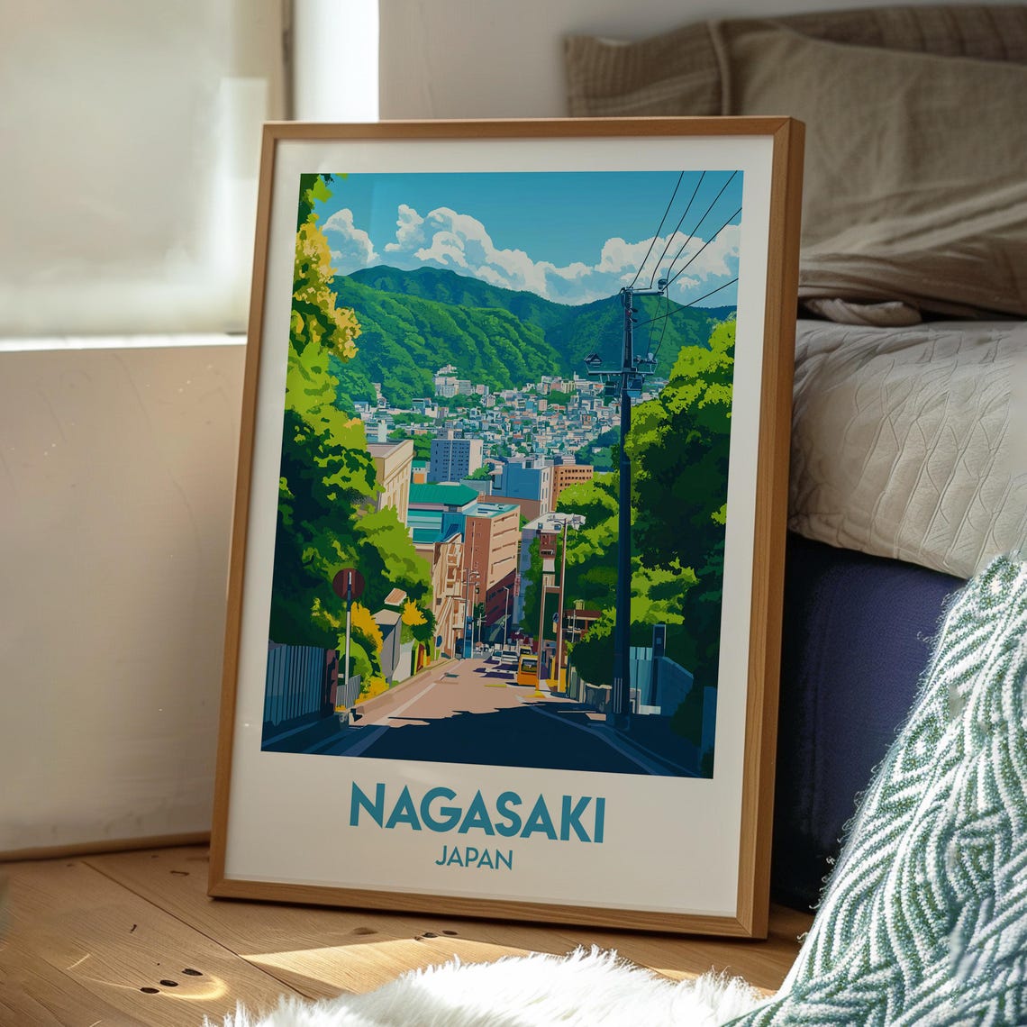 Nagasaki Japan Hillside City Street Harbor View Travel Poster - Image 3