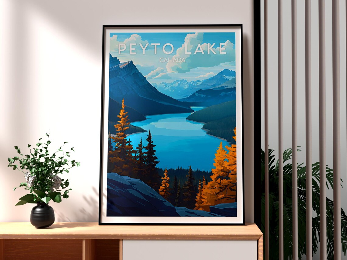 Peyto Lake Canada Turquoise Lake Rockies Pines Mountain Travel Poster