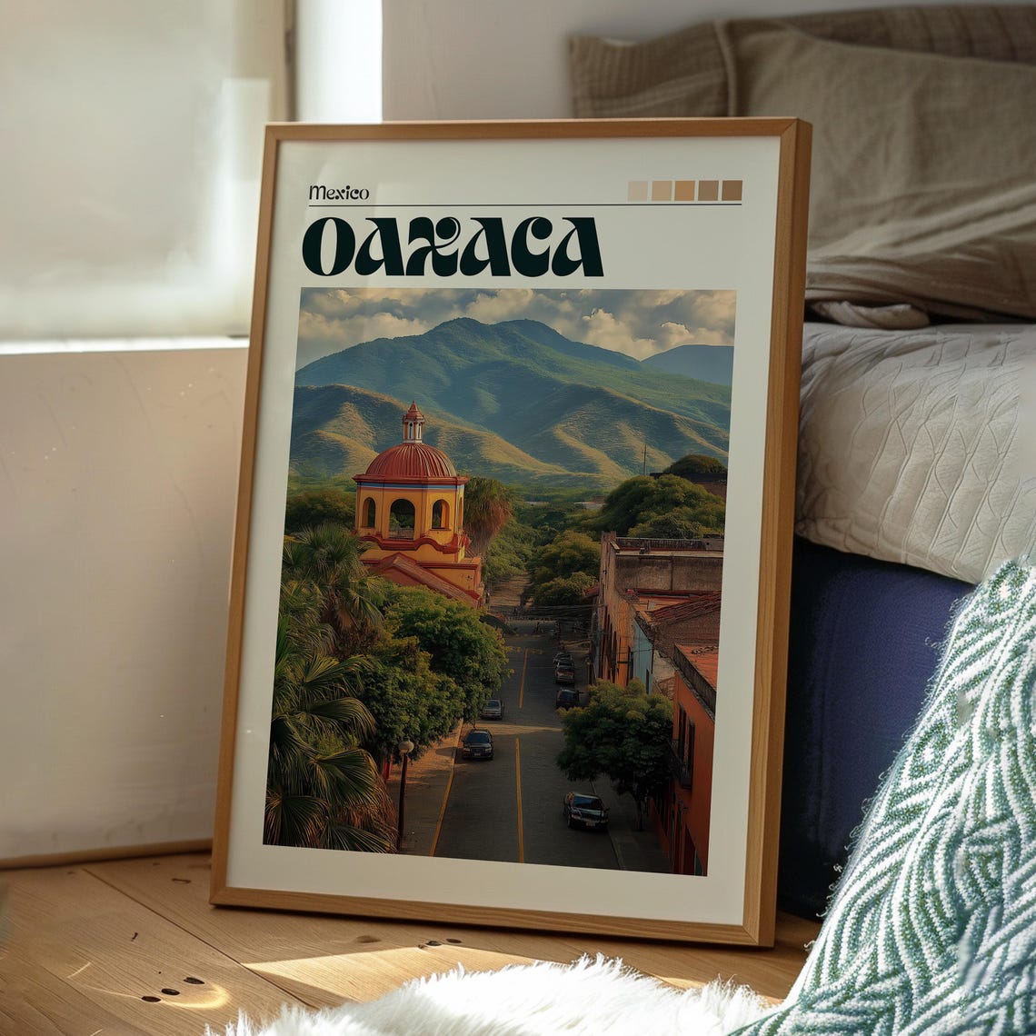 Oaxaca Mexico Colonial Church Red Dome Mountain View Travel Poster - Image 3