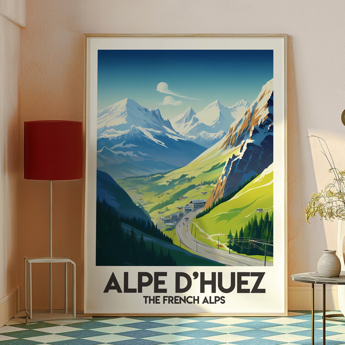 Alpe d'Huez French Alps Snowy Peaks Winding Road Scenic Travel Poster - Image 2