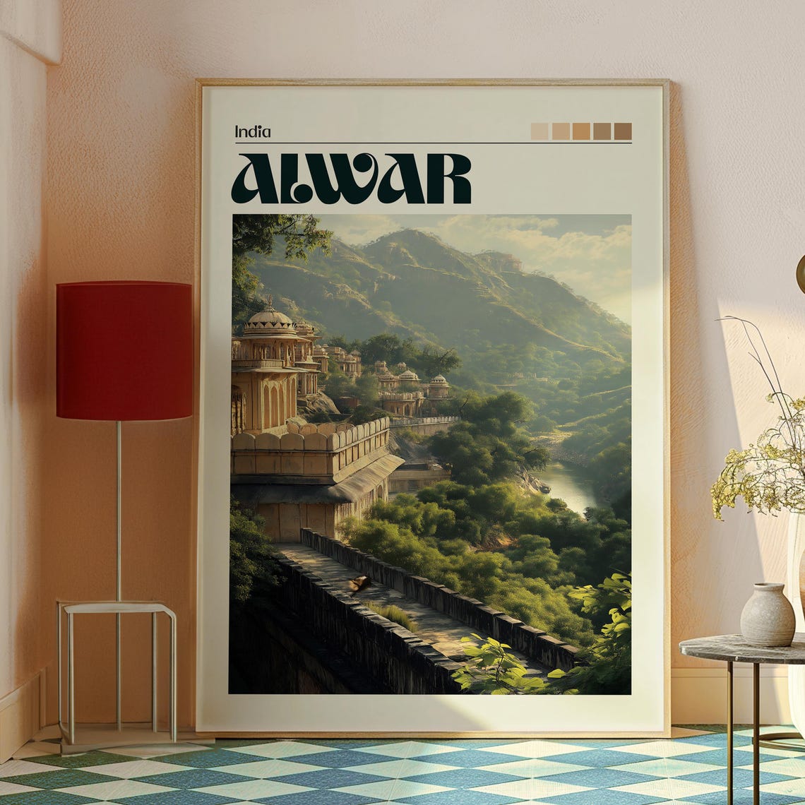 Alwar India Royal Palace Mountain Landscape Vintage Travel Poster - Image 2