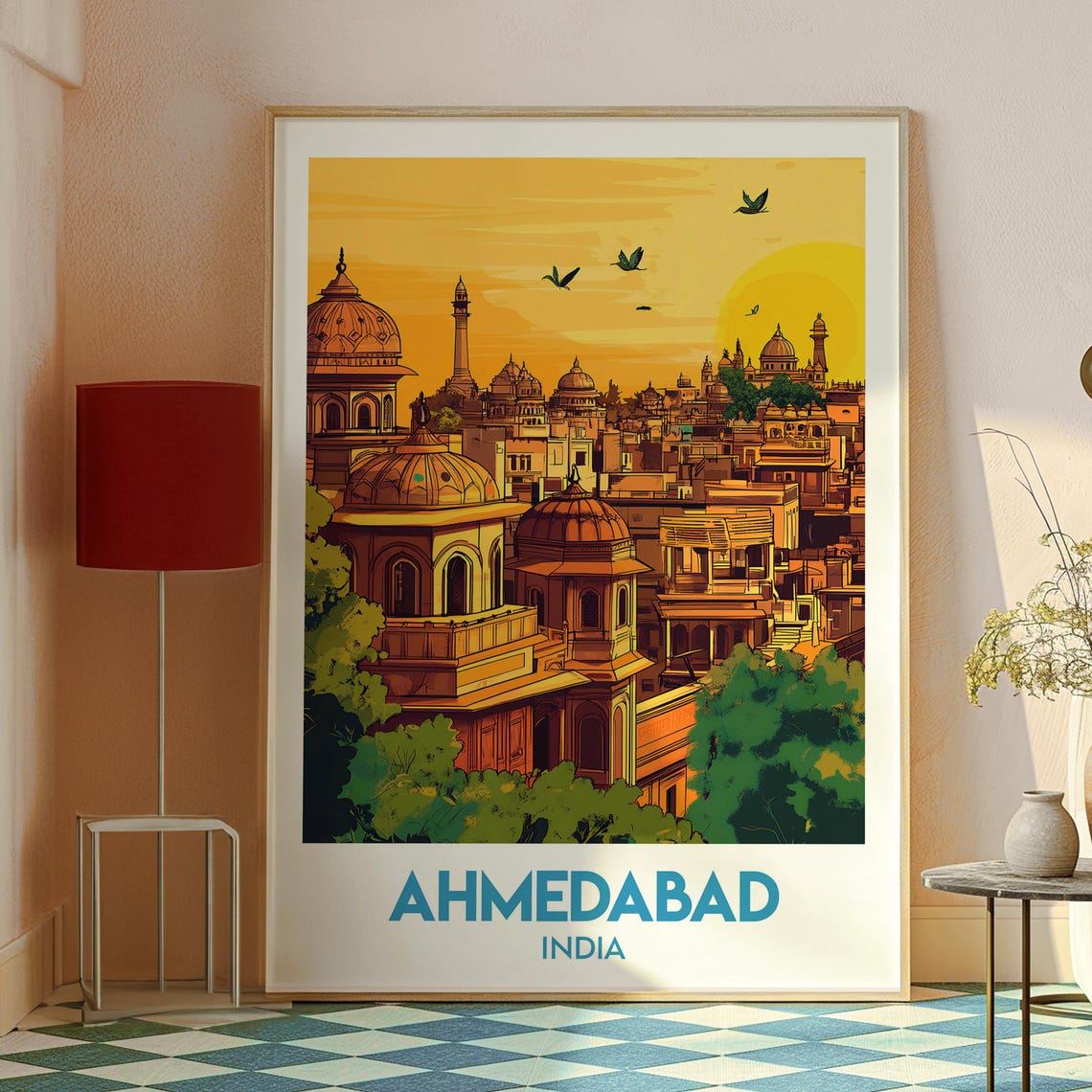 Ahmedabad India Domed Palaces Golden Sunset Retro Travel Poster - Image 2