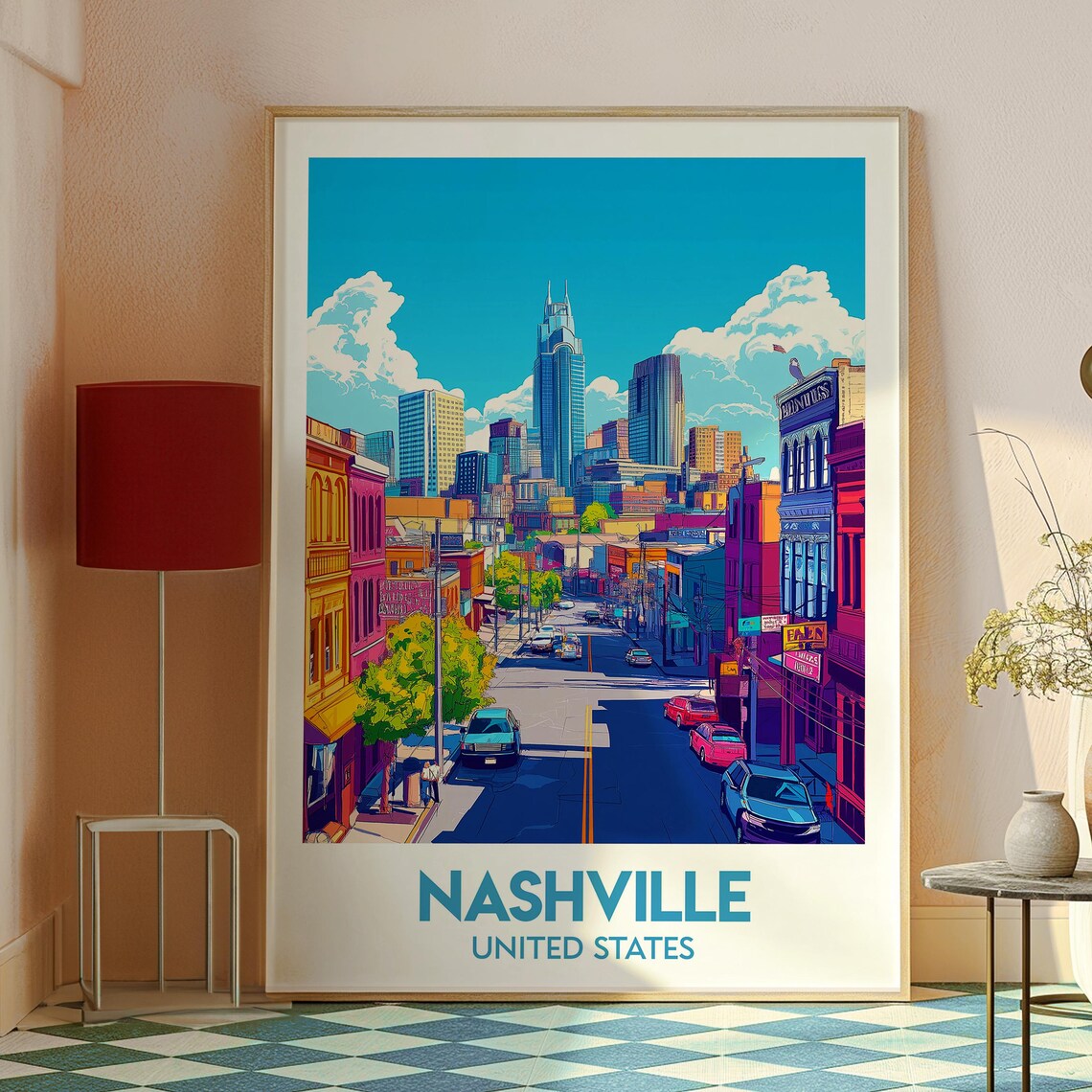 Nashville United States Colorful Downtown Skyline Travel Poster - Image 2