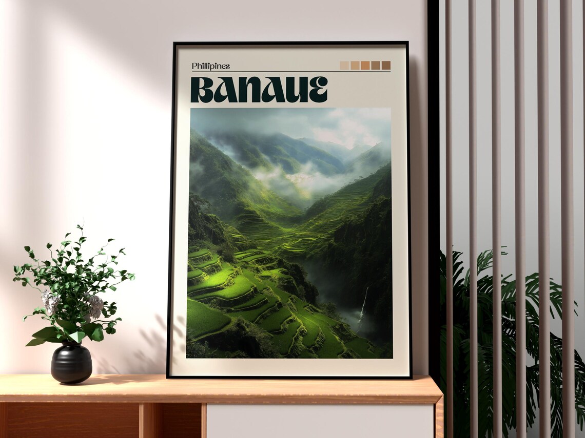 Banaue Philippines Misty Rice Terraces Mountain View Travel Poster