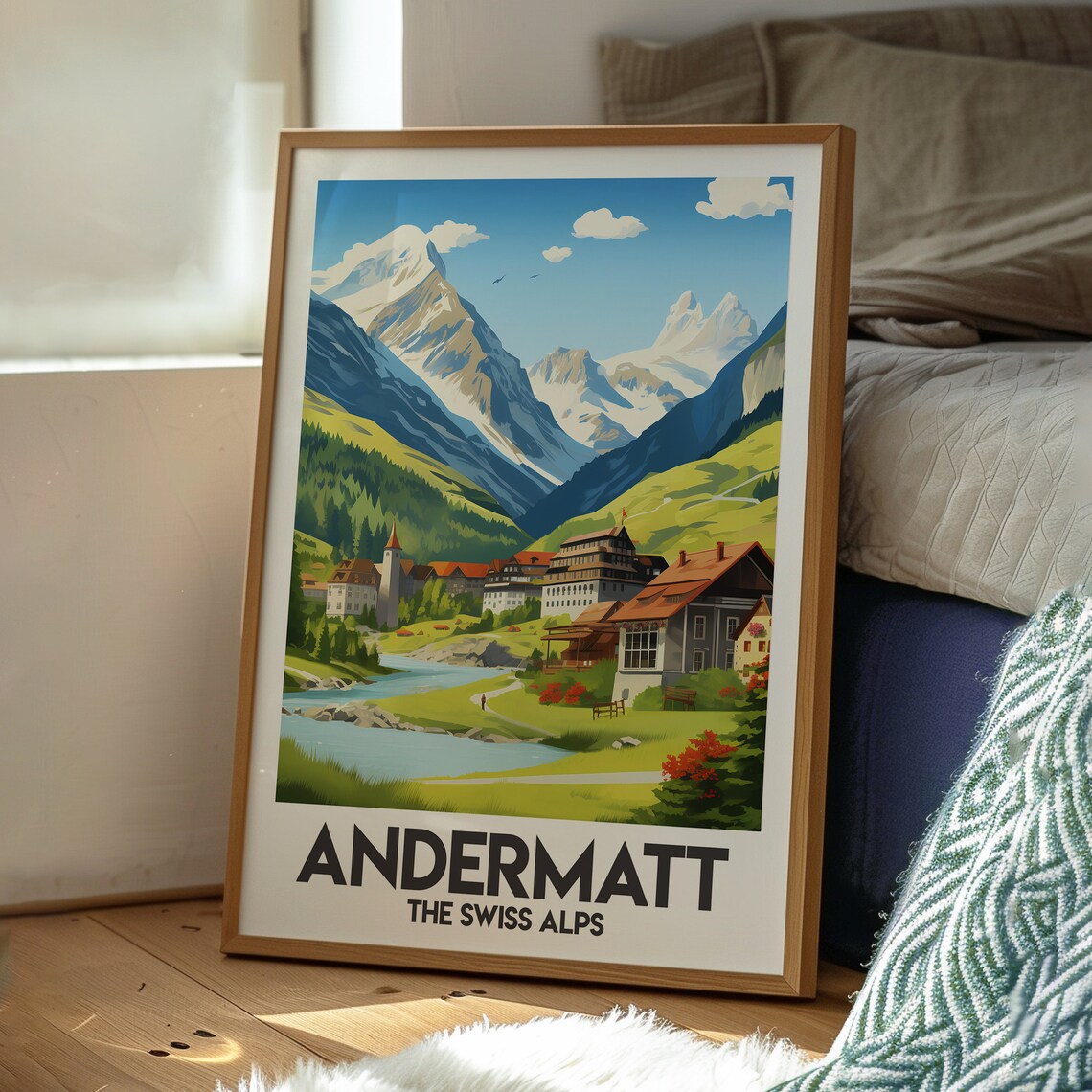 Andermatt Swiss Alps Alpine Village Under Snow Peaks Travel Poster - Image 3