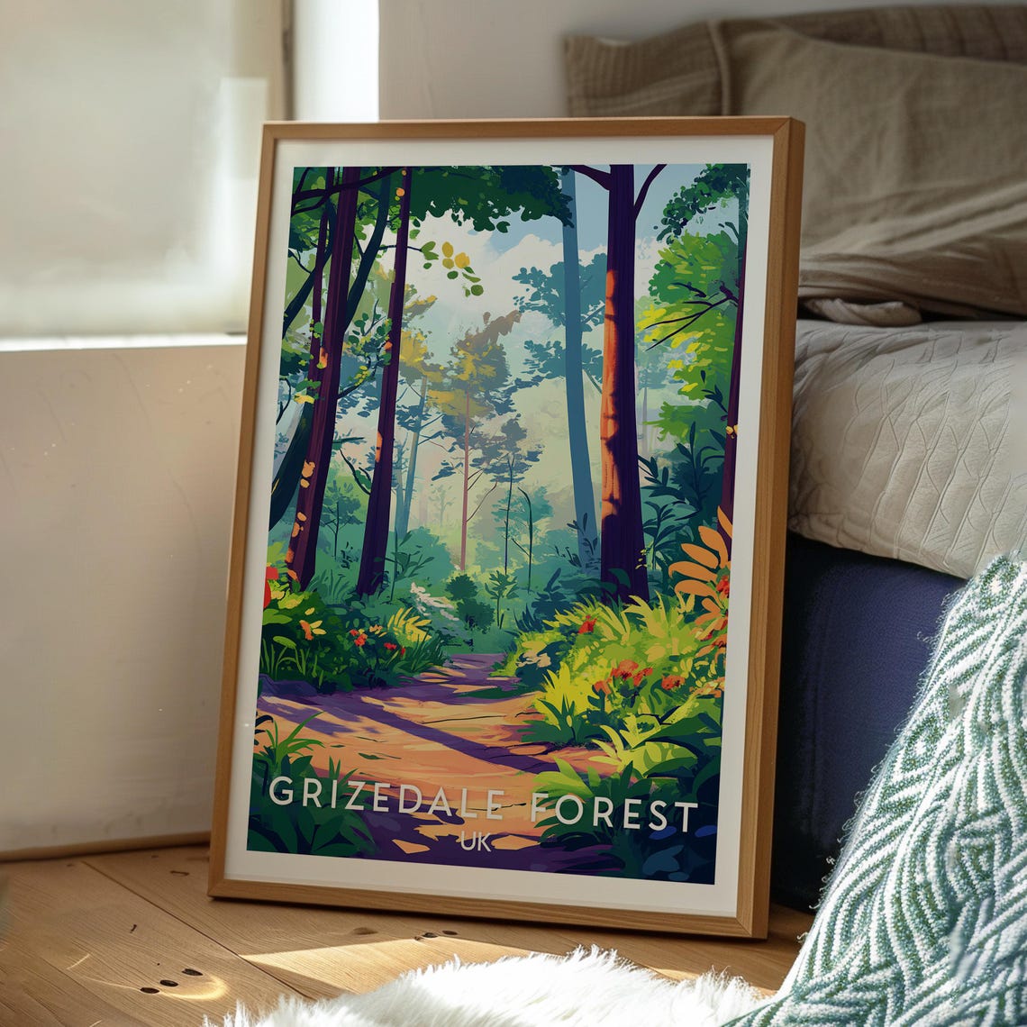 Grizedale Forest Lake District Sunlit Woodland Trail Path Scene Poster - Image 3