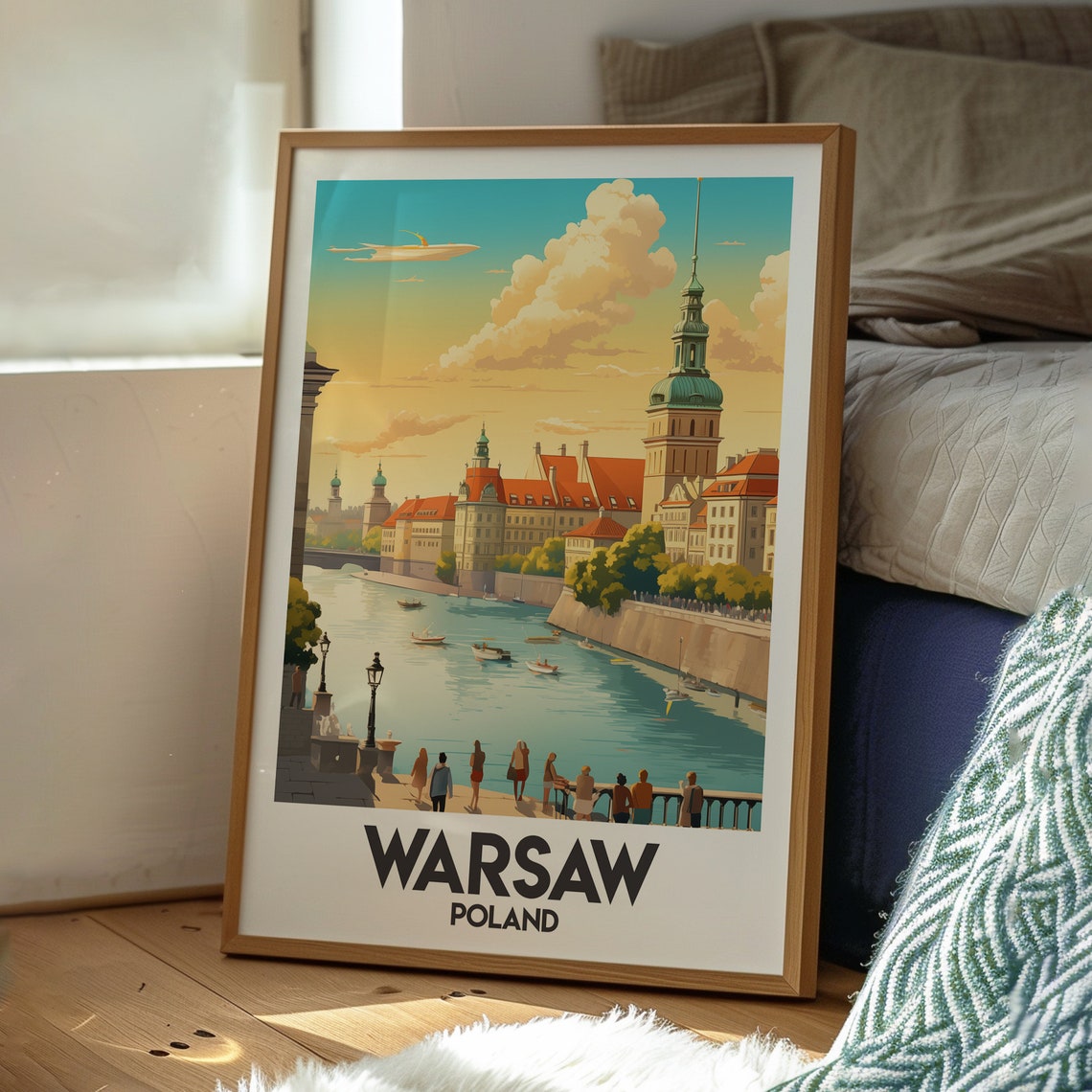 Warsaw Poland Vistula Riverfront Old Town Sunset Travel Poster - Image 3