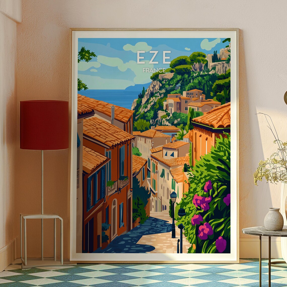 Eze France Medieval Hill Village Terracotta Roofs Sea Travel Poster - Image 2