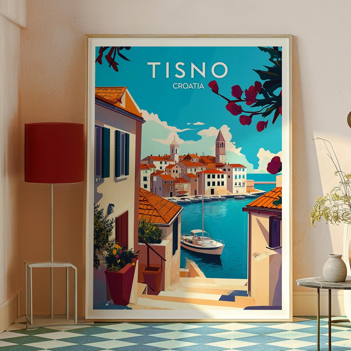 Tisno Croatia Adriatic Harbor Town Red Roof Boats Travel Poster - Image 2