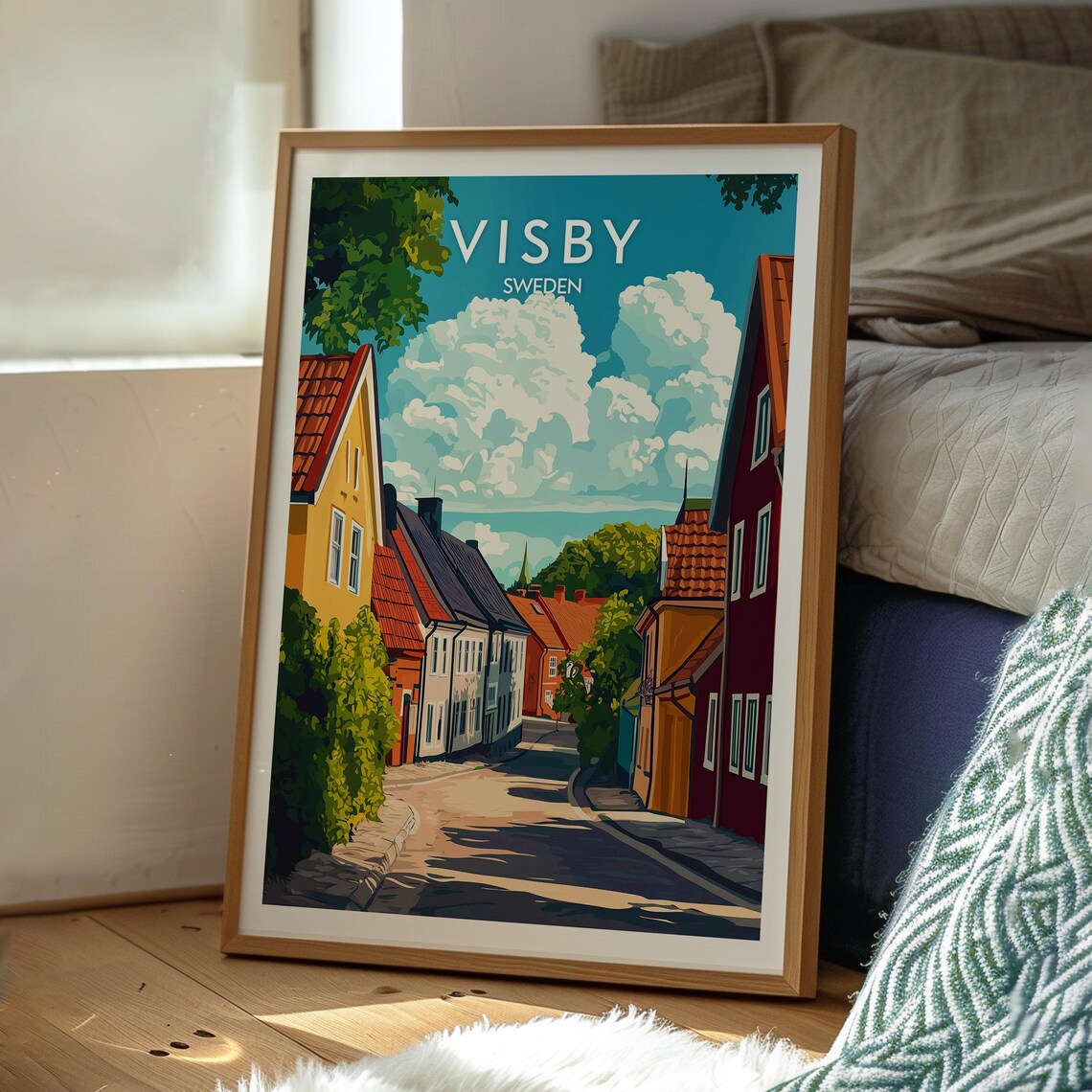Visby Sweden Colorful Old Town Street Medieval Houses Travel Poster - Image 3