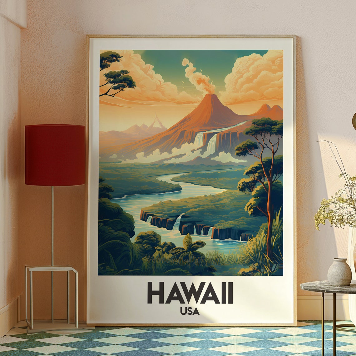 Hawaii USA Volcano Waterfall Tropical River Jungle Scene Poster - Image 2