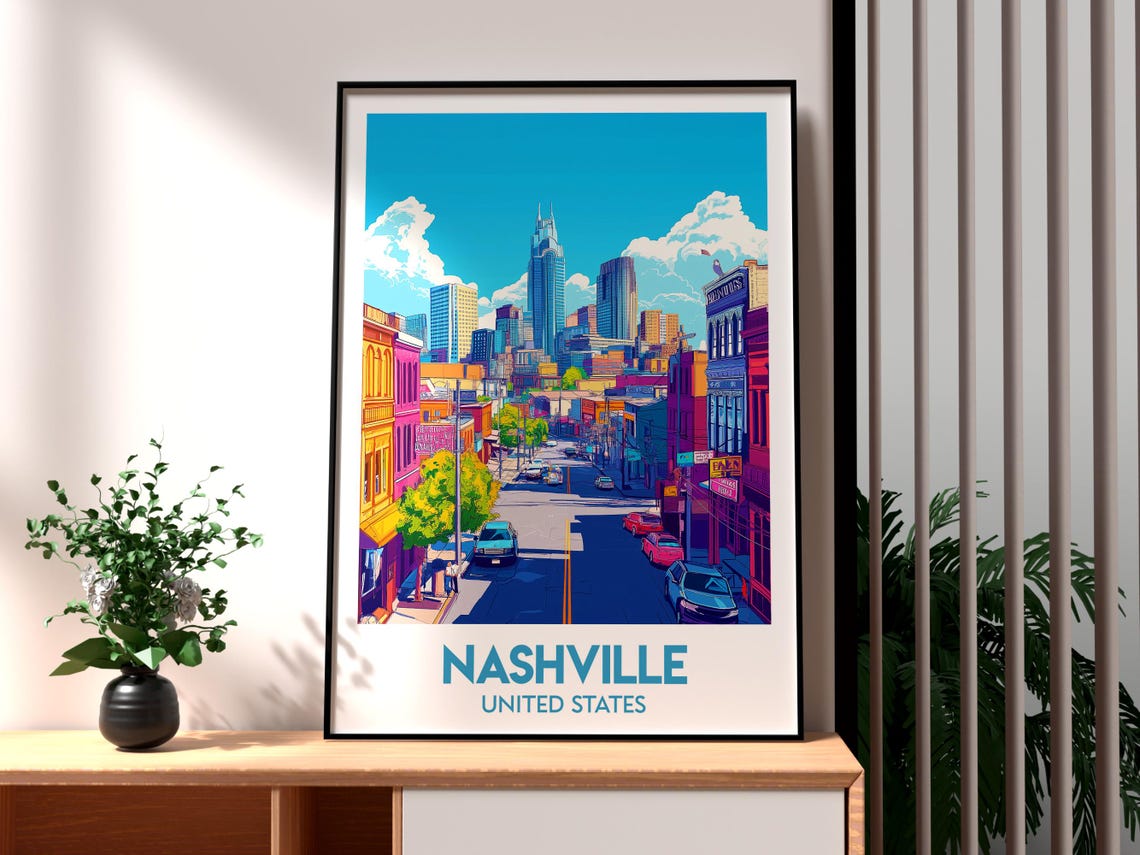 Nashville Print Tennesse Wall Art Us State Poster Country Music Poster Usa Travel Print Nashville City Print Tennessee Poster