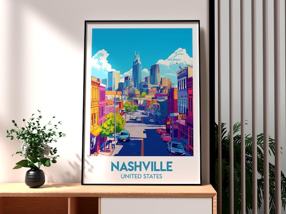 Nashville United States Colorful Downtown Skyline Travel Poster