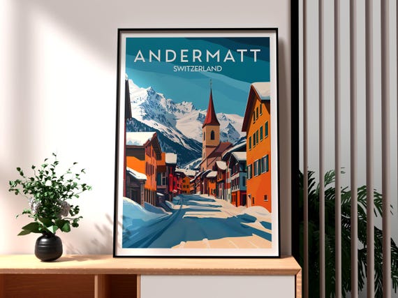 Andermatt Poster Swiss Alps Print Wall Art Switzerland Skiing