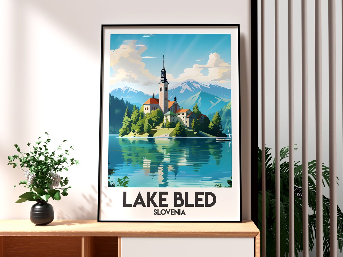 Lake Bled Slovenia Island Church Alps Lakeside Travel Poster