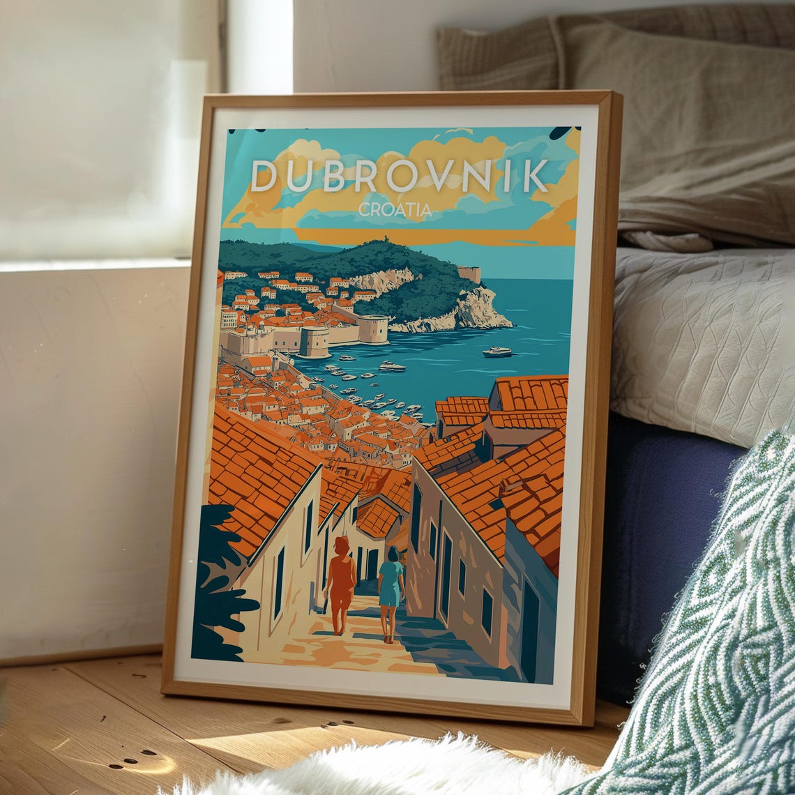Dubrovnik Croatia Walled Old Town Harbor Terracotta Travel Poster - Image 3