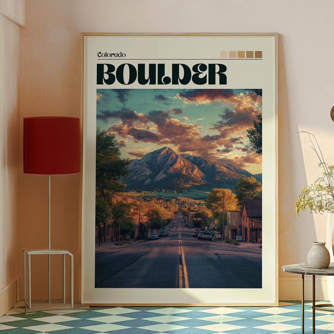 Boulder Colorado Flatirons Mountain Sunset Street View Poster - Image 2