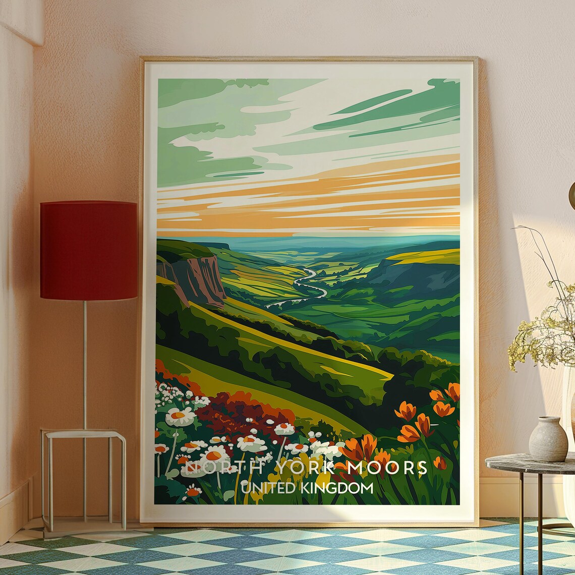 North York Moors United Kingdom Stylized Valley Wildflowers Sunset Poster - Image 2