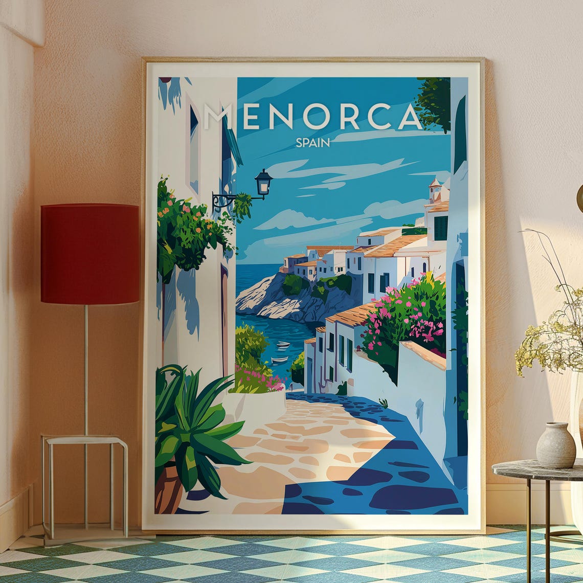 Menorca Spain Whitewashed Village Mediterranean Coastal Travel Poster - Image 2