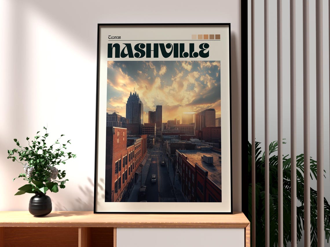 Nashville Print Tennesse Wall Art Us State Poster Country Music Usa Travel City Tennessee