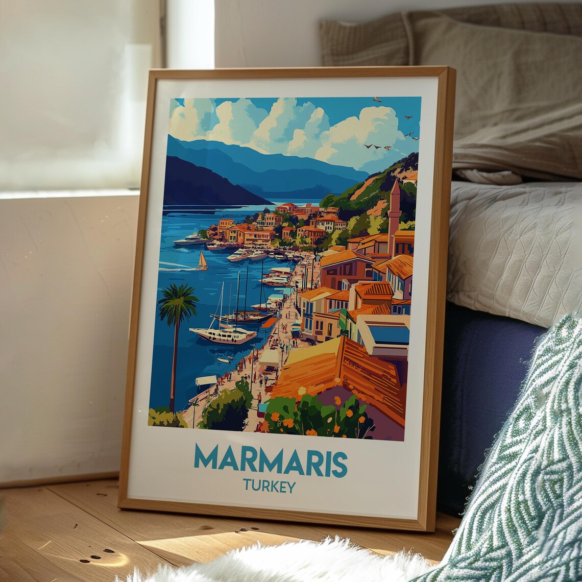 Marmaris Turkey Harbor Boats Minaret Coastal Town Travel Poster - Image 3