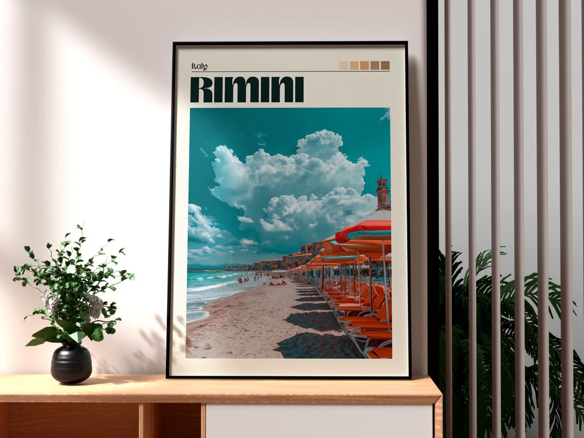Rimini Italy Adriatic Beach Umbrellas Summer Retro Travel Poster