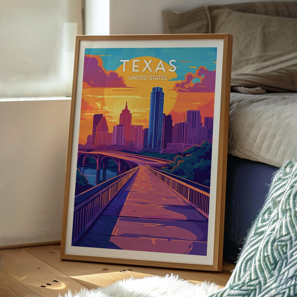 Texas United States Austin City Skyline Orange Sunset Travel Poster - Image 3