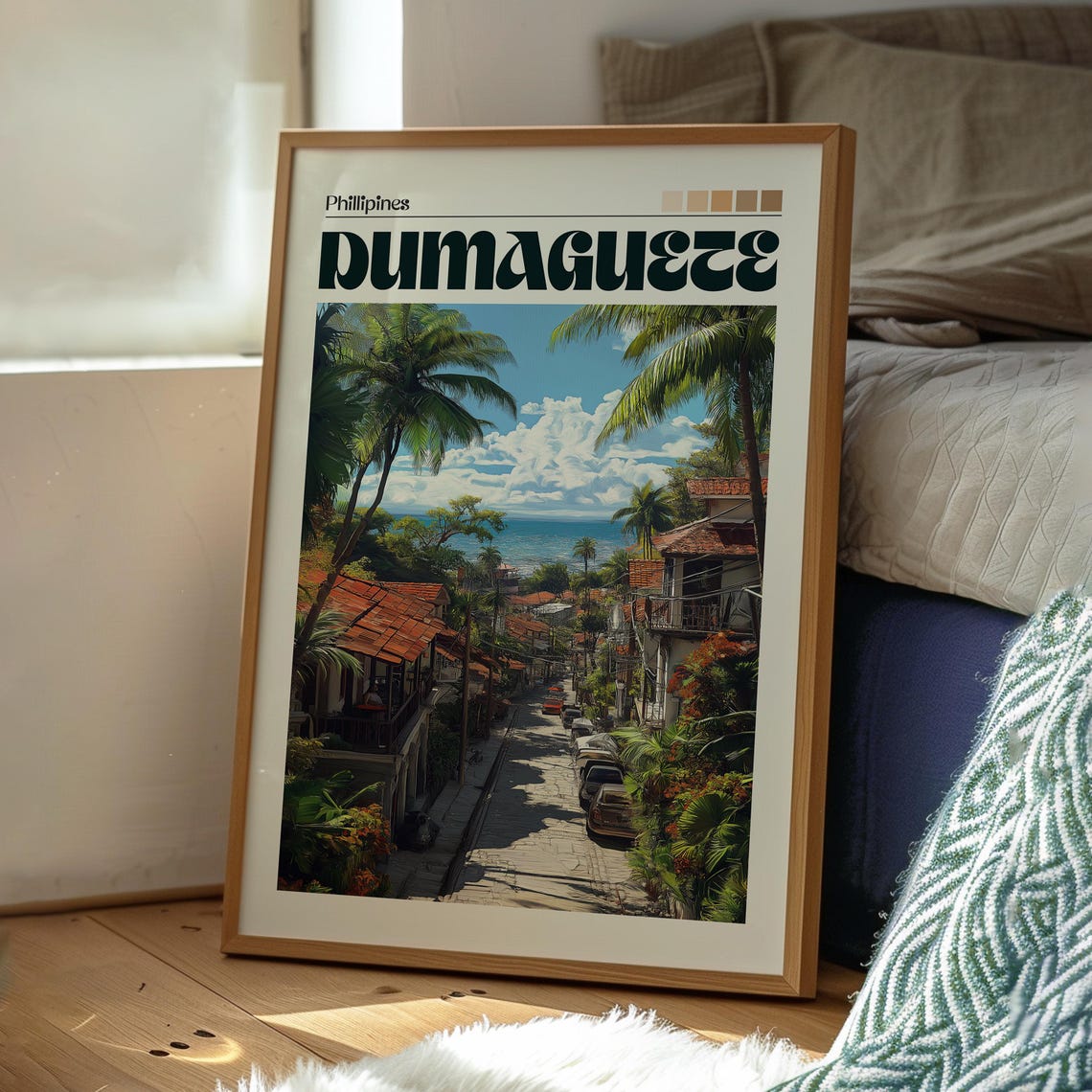 Dumaguete Philippines Tropical Palm Street Seaside Travel Poster - Image 3