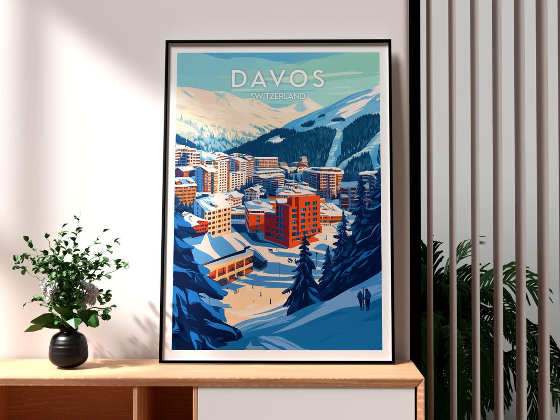 Davos Switzerland Alpine Ski Slopes Resort Town Travel Poster