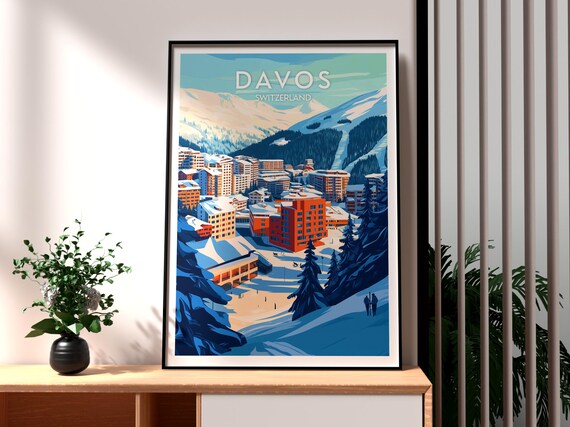 Davos Switzerland Alpine Ski Slopes Resort Town Travel Poster