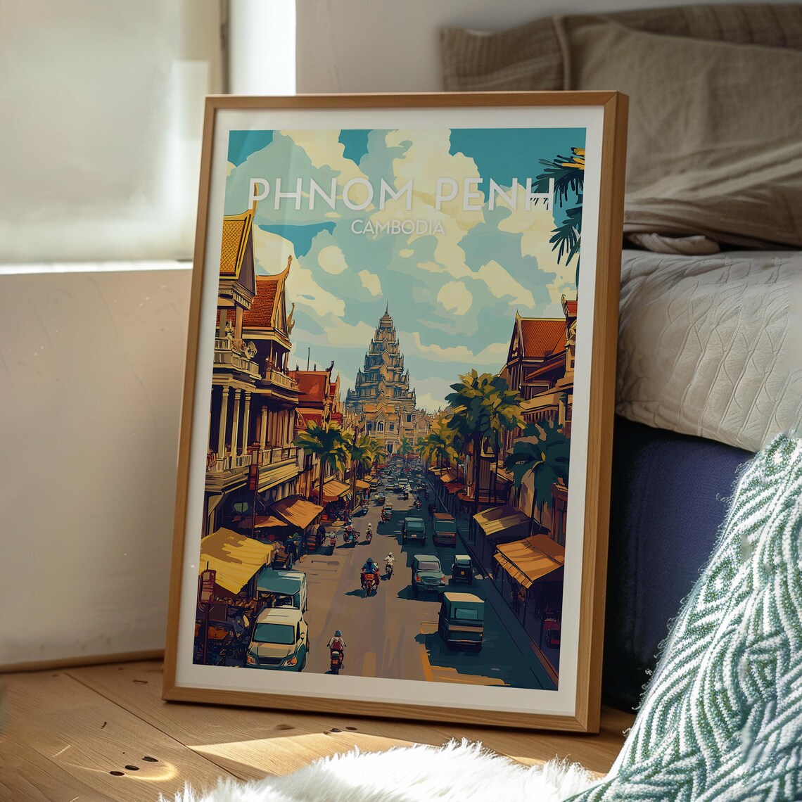 Phnom Penh Cambodia Bustling Street City Center Travel Poster - Image 3