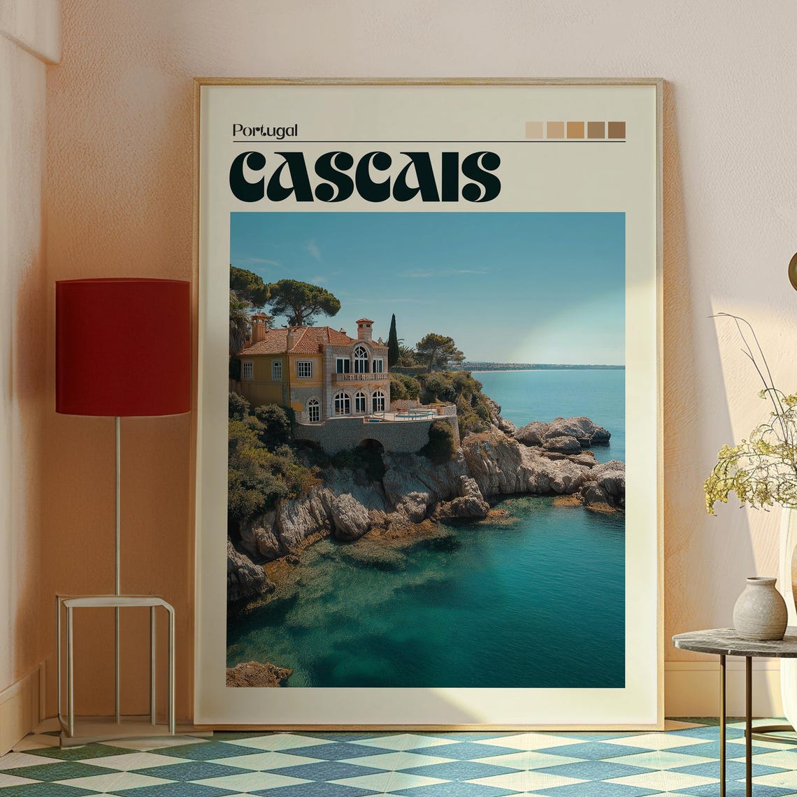 Cascais Portugal Cliffside Villa Turquoise Sea Travel Poster - Image 2