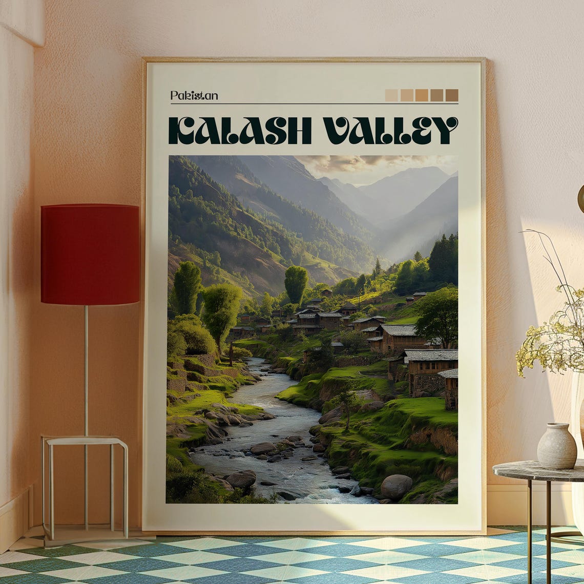 Kalash Valley Pakistan Mountain Village Stream Hamlet Travel Poster - Image 2
