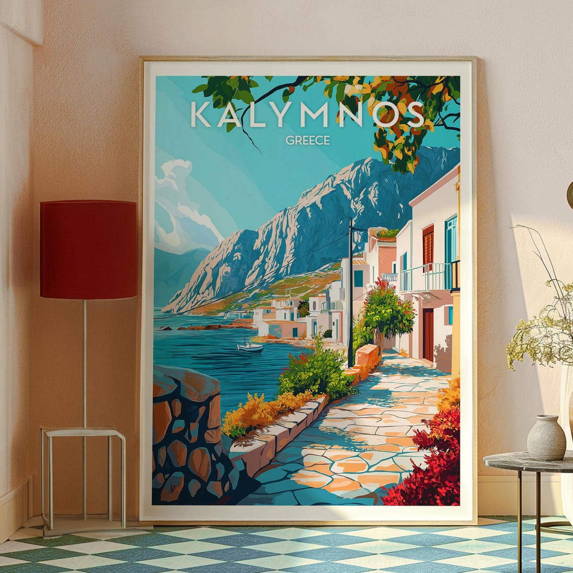 Kalymnos Greece Seaside Promenade Mountain Coast Aegean Poster - Image 2