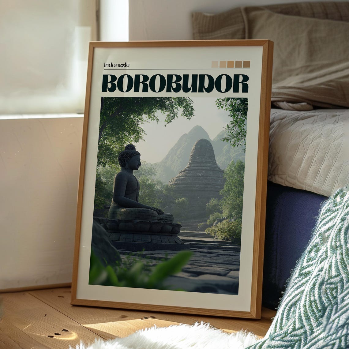 Borobudur Indonesia Temple Buddha Statue Scene Travel Art Poster - Image 3