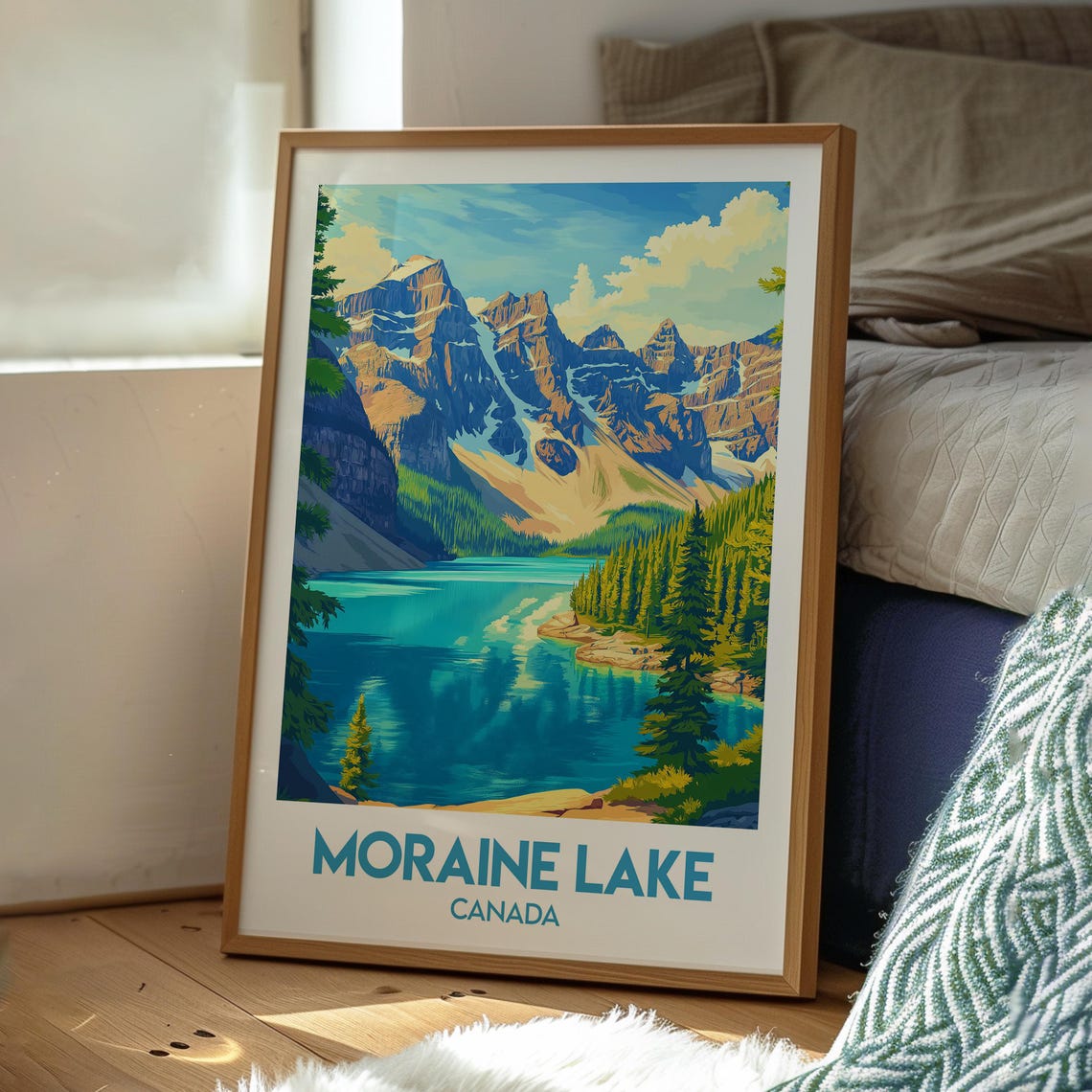 Moraine Lake Canada Turquoise Water Rocky Peaks Forest Poster - Image 3