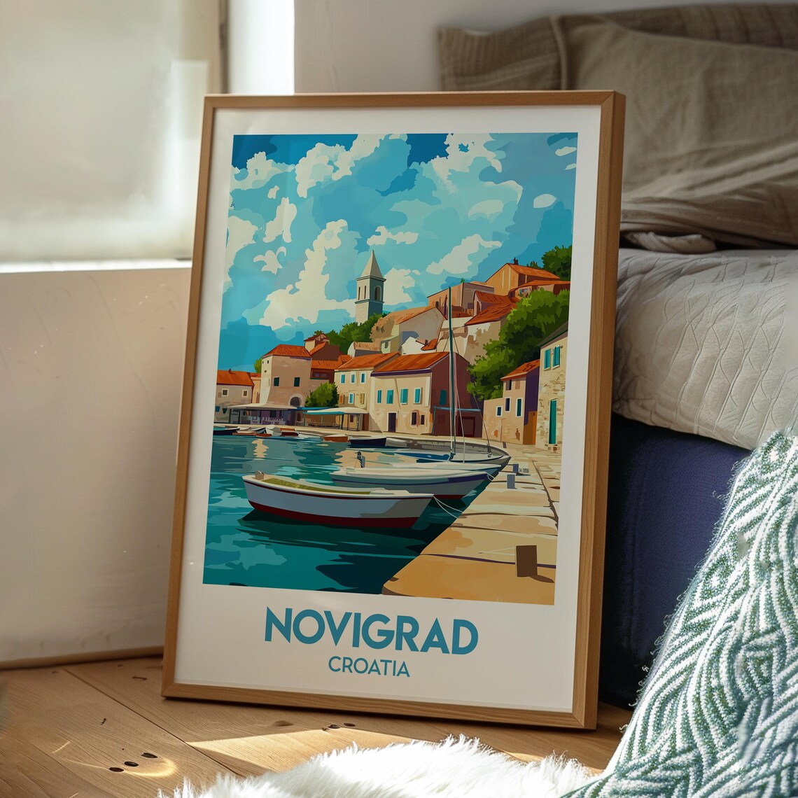 Novigrad Croatia Stone Quay Fishing Boats Old Harbor Travel Poster - Image 3