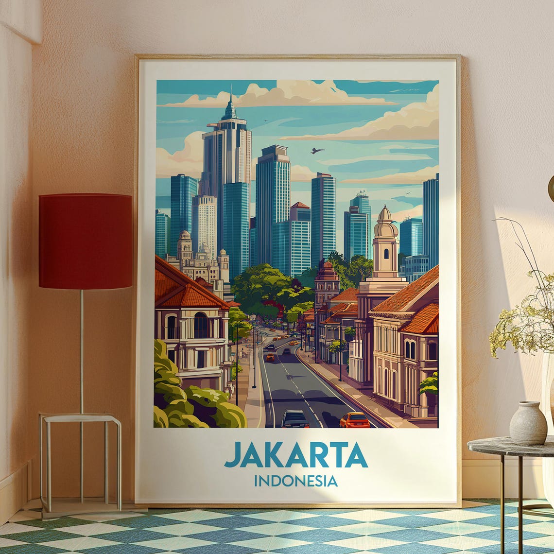 Jakarta Indonesia Colonial Street Modern Skyline Travel Poster - Image 2