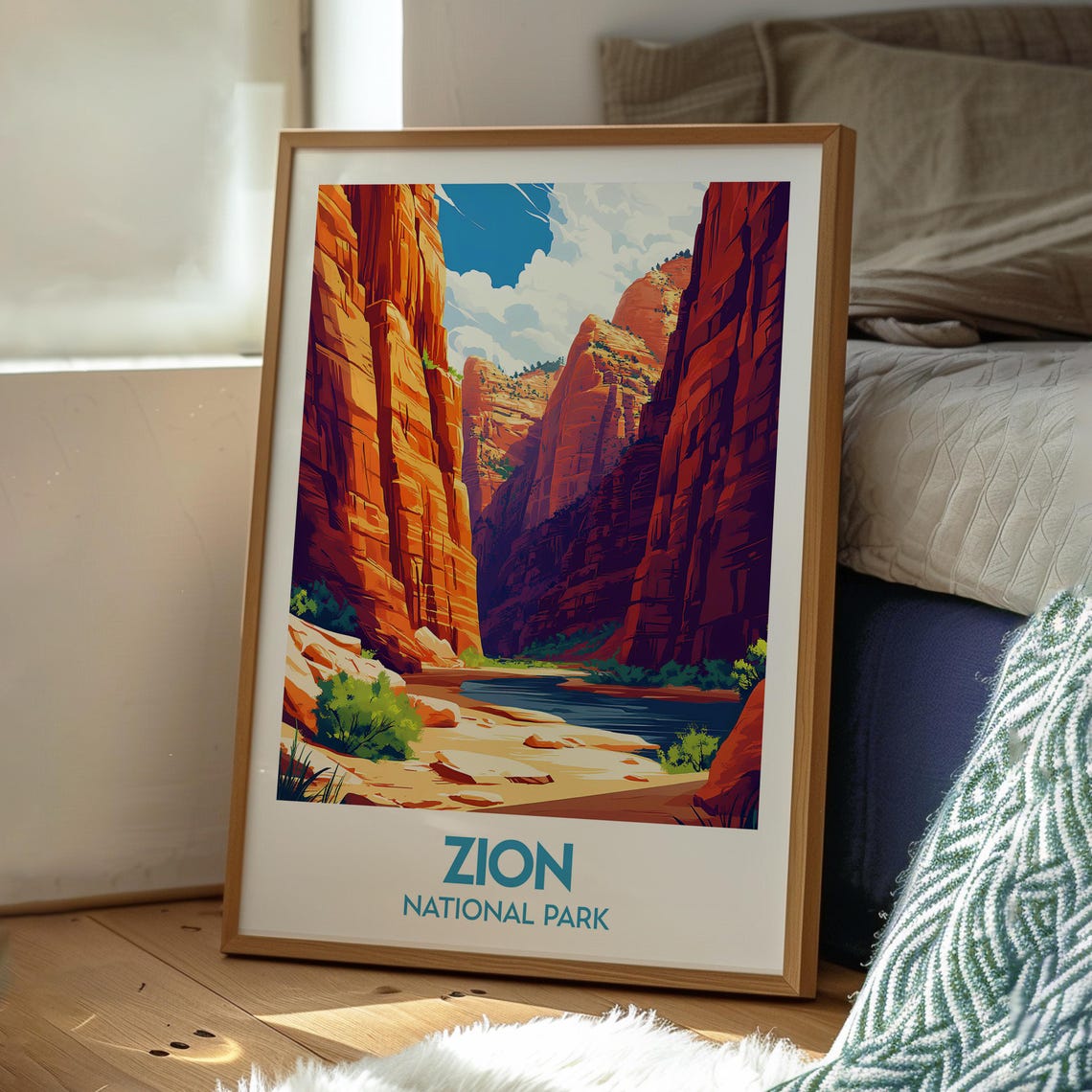 Zion National Park Utah Scenic Red Rock Canyon River Travel Poster - Image 3