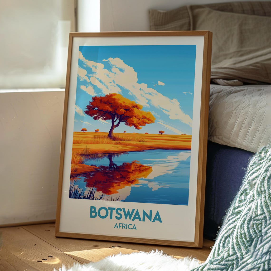 Botswana Africa Savanna Tree Water Reflection Wildlife Poster - Image 3