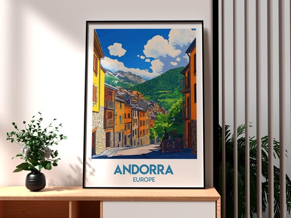 Andorra Europe Mountain Village Street Snow Peaks Travel Poster