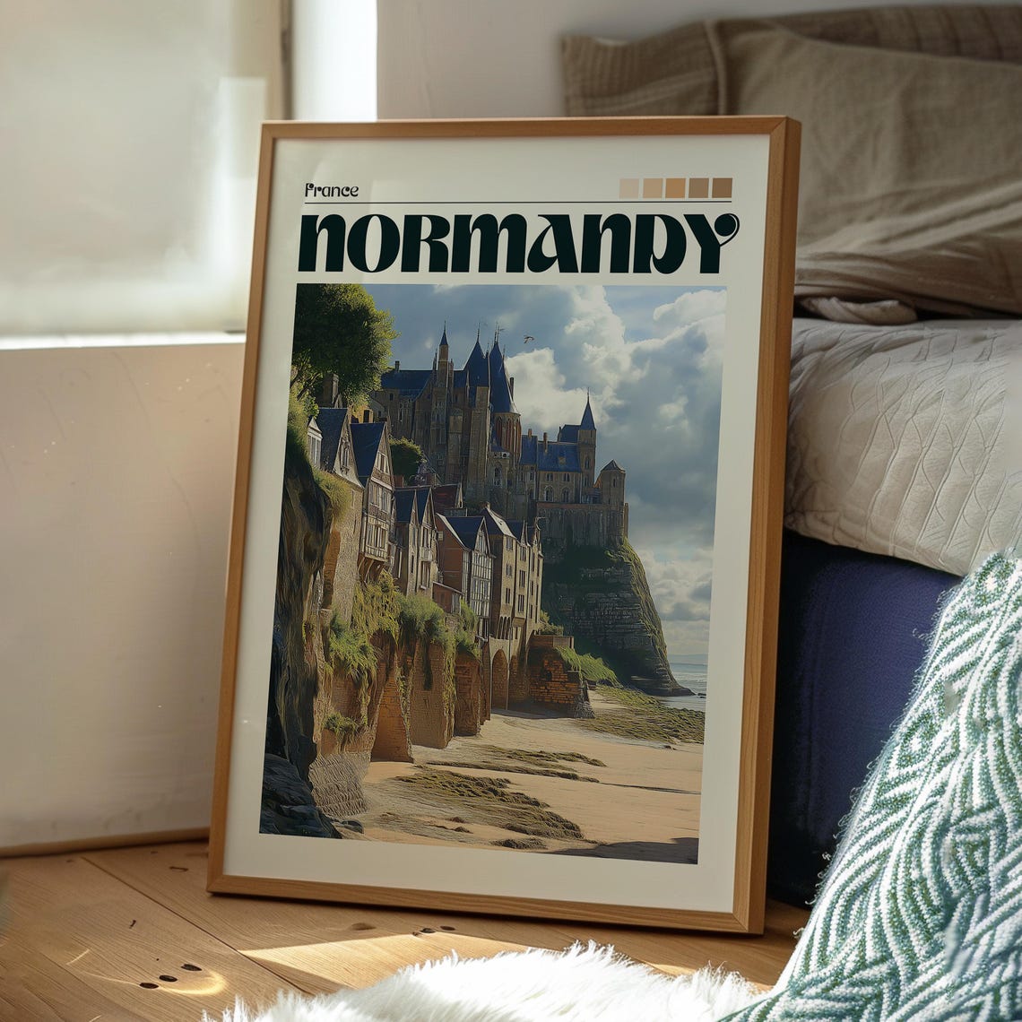 Normandy France Mont Saint Michel Abbey Cliffside Travel Poster - Image 3