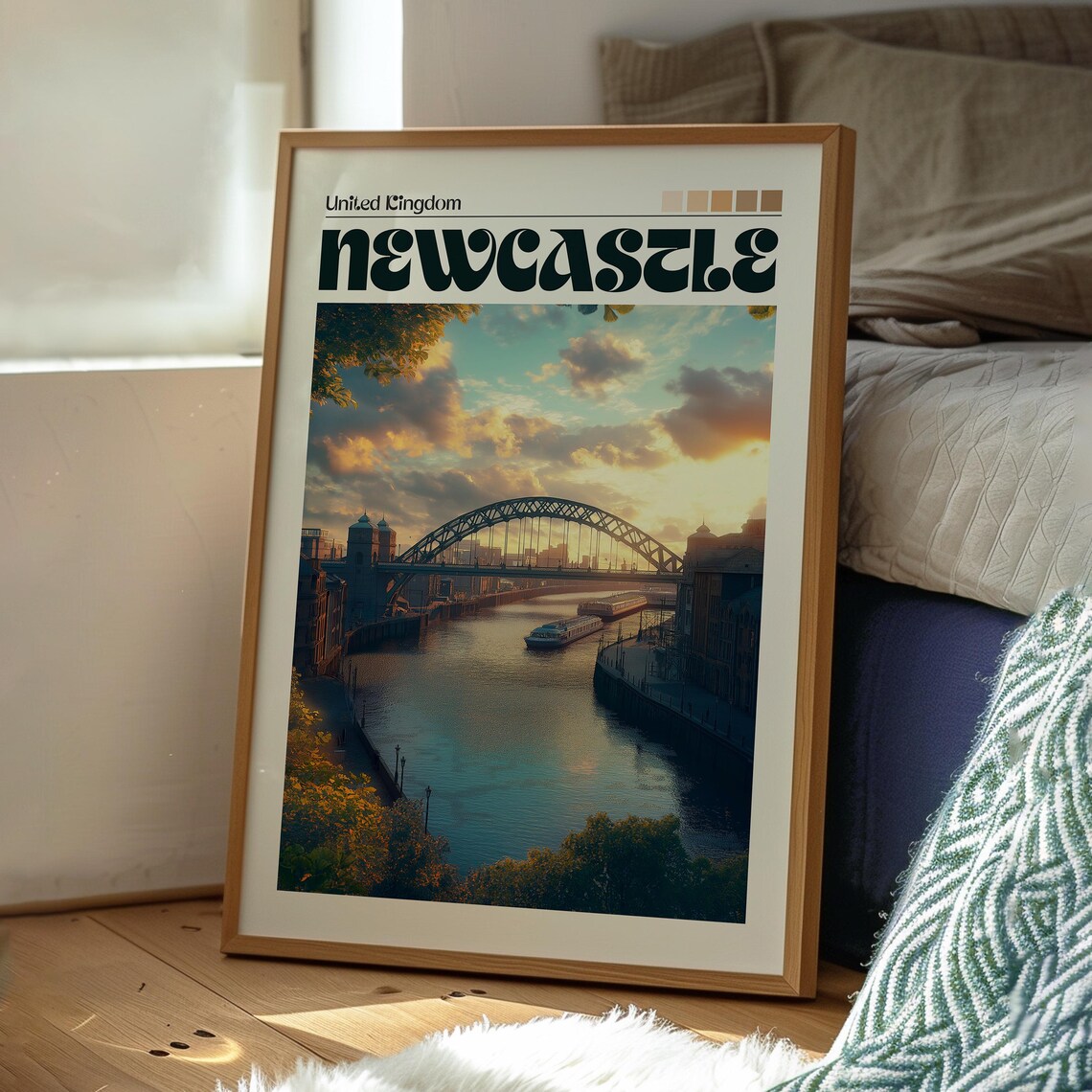 Newcastle UK Tyne Bridge River Sunset Quayside City Travel Poster - Image 3