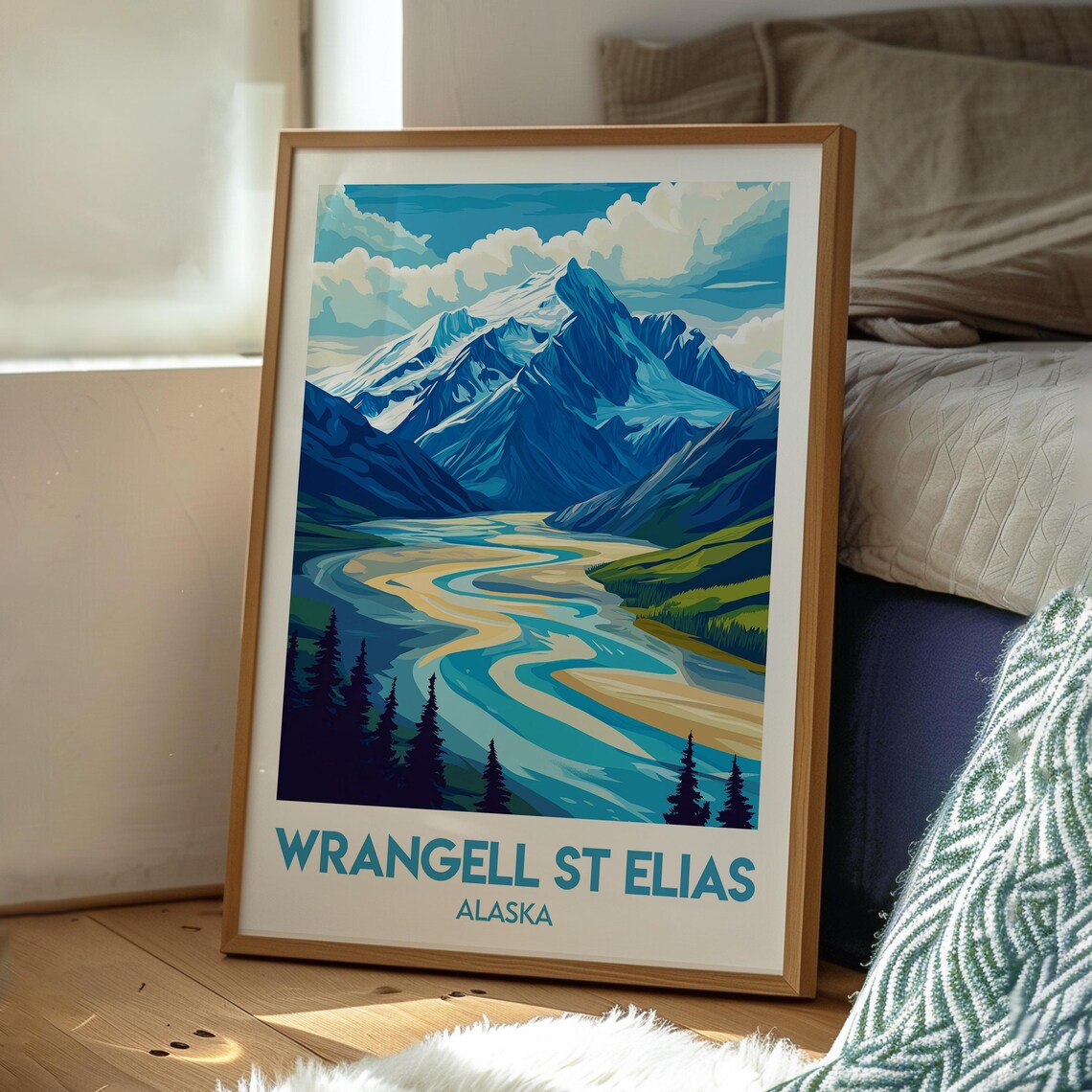 Wrangell St Elias Alaska Snowy Peaks Braided River Wilderness Travel Poster - Image 3